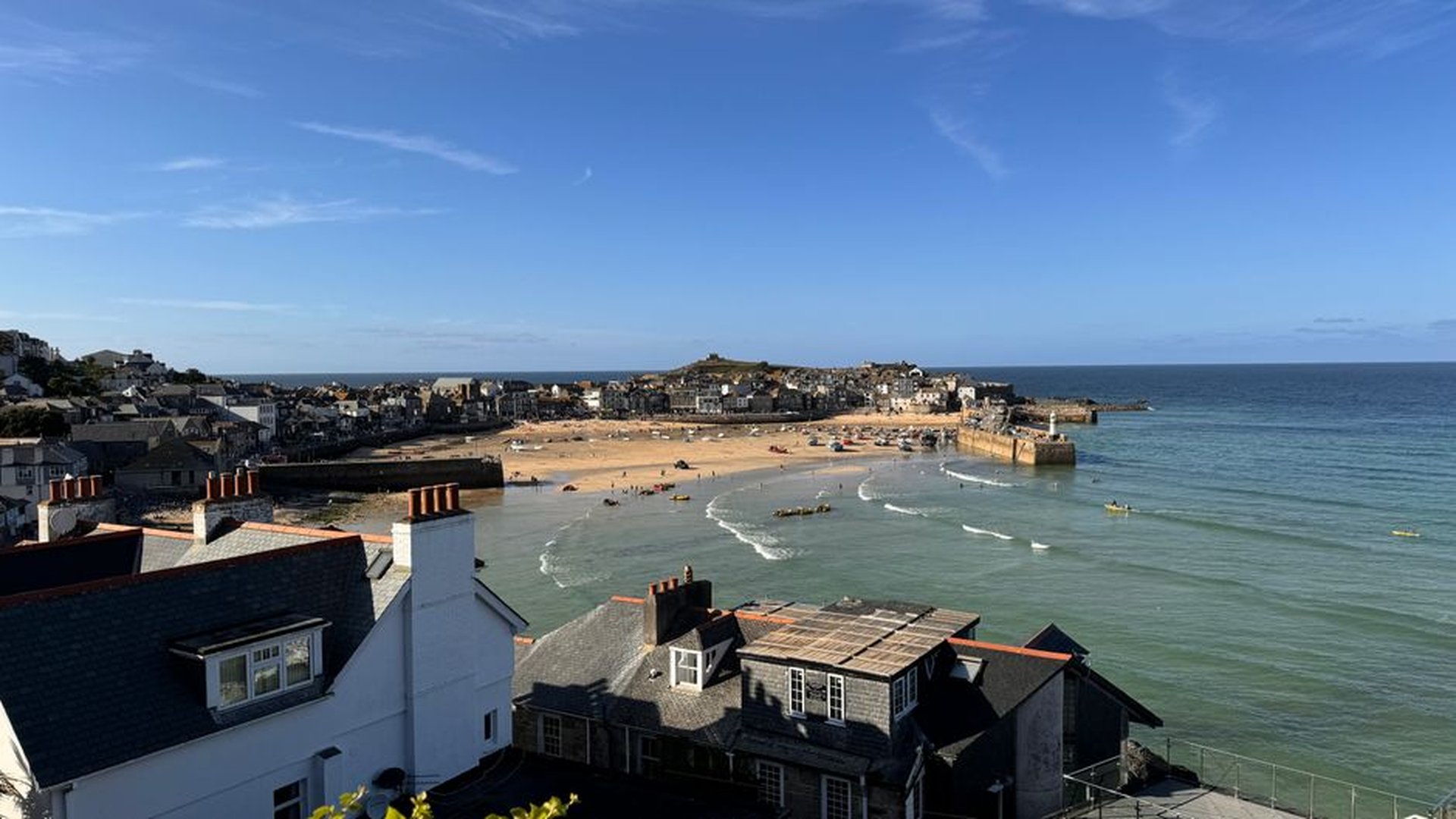 St. Ives harbor stone cottages coastal path rugged