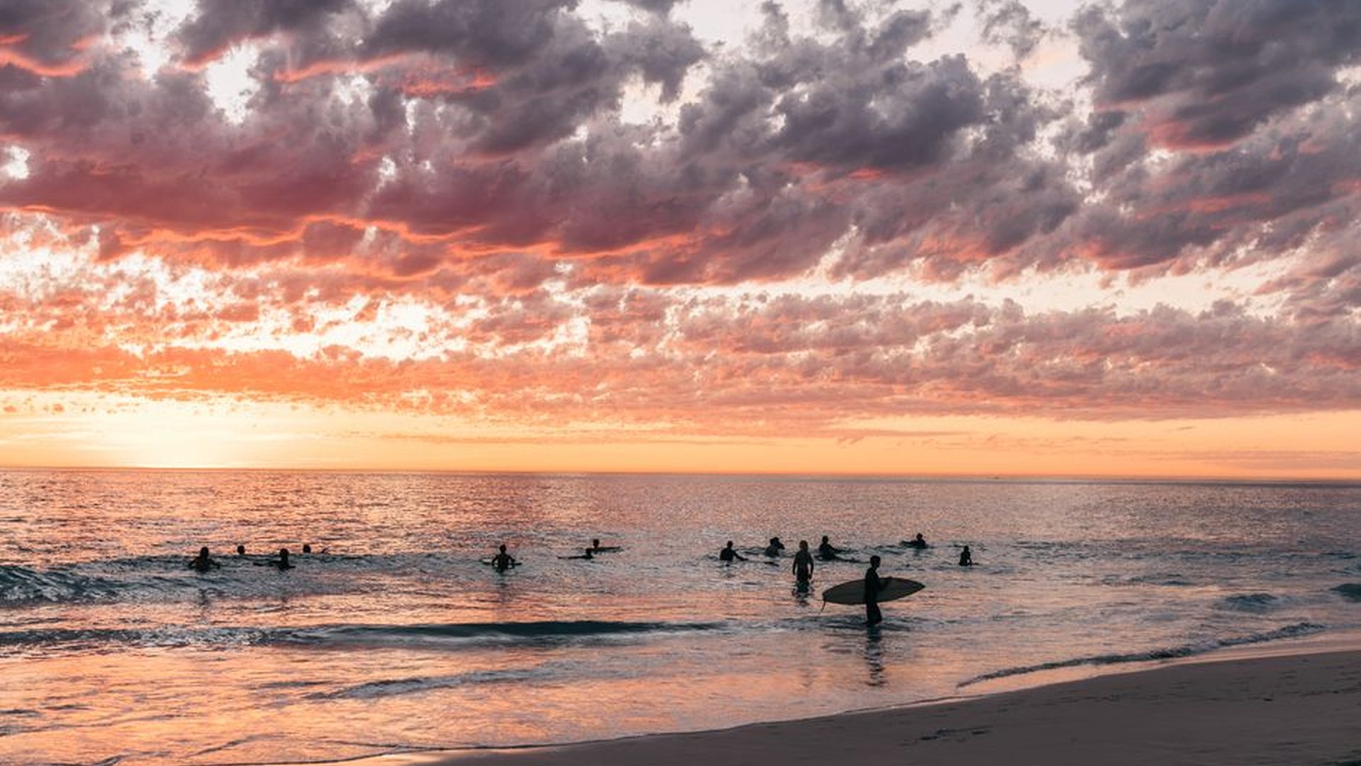 Malibu Zuma Beach surfers sandy beach sunset churr