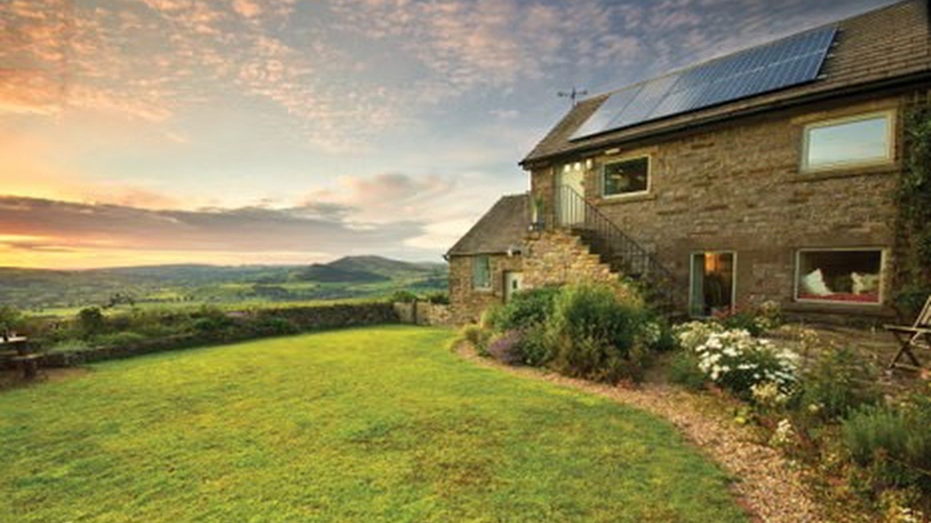 English countryside village stone cottages sunligh